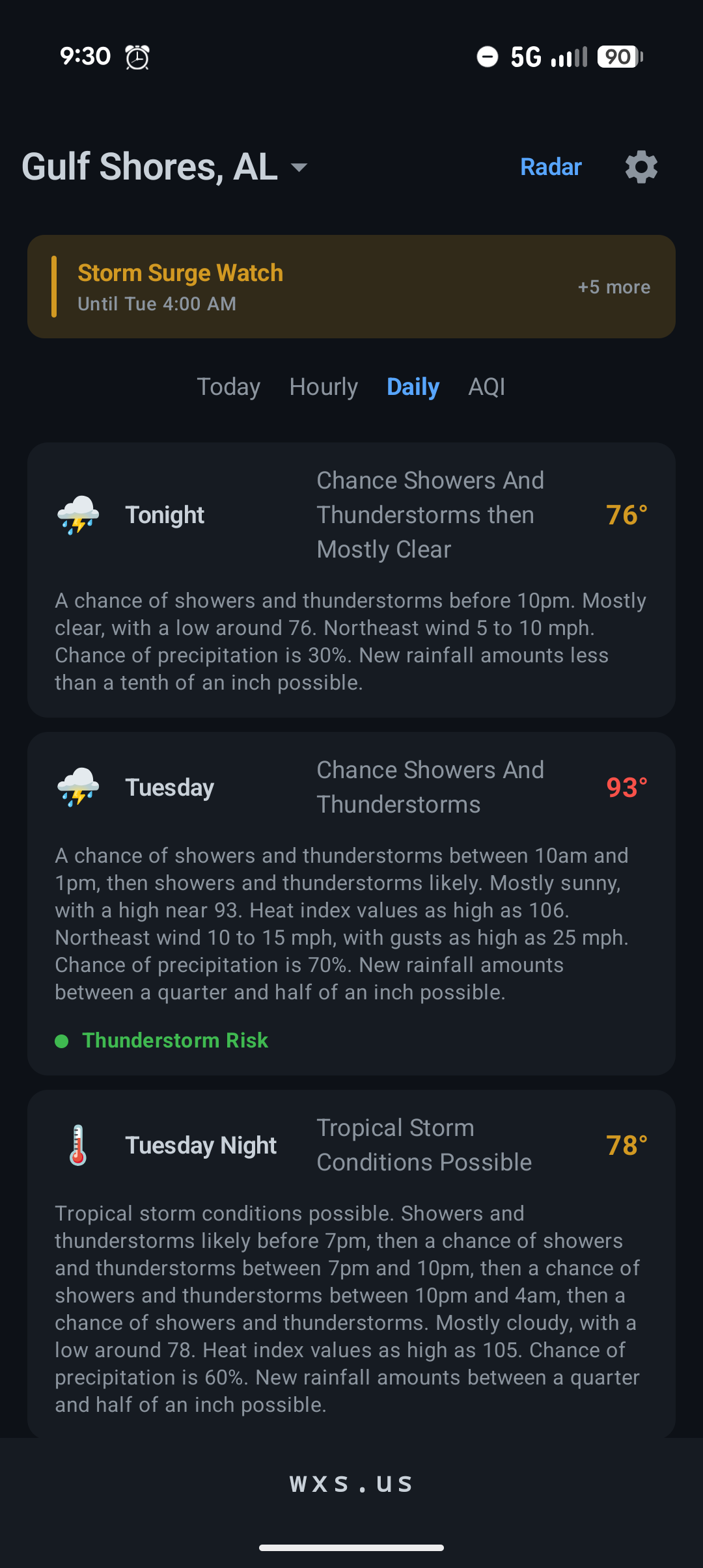 Daily forecast with full written forecast text for each day